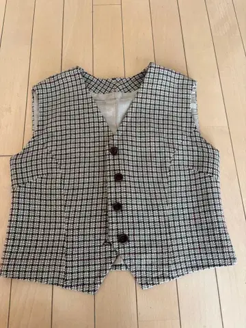 빈티지 체크 무늬 트위드 베스트