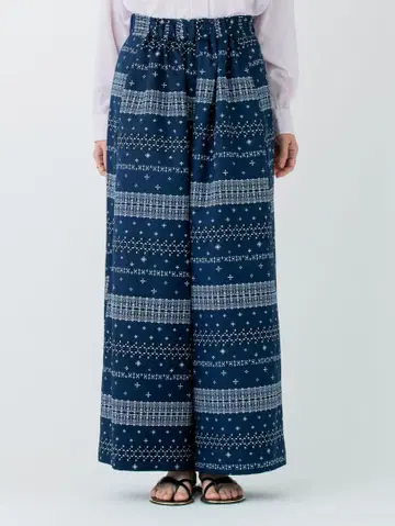 manipuri 개더 팬츠 보더 반다나 일본제 마니프리 와이드