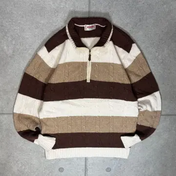 McGREGOR 케이블 니트 하프 지퍼 캐시미어 울 굵은 보더