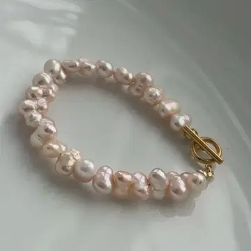 담수 진주 메탈릭 레인보우 컬러 핑크 천연색 쌍둥이 바로크 만텔 팔찌