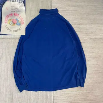 90s USA 프룻 오브 더 룸 하이넥 무지 롱T 네이비 L