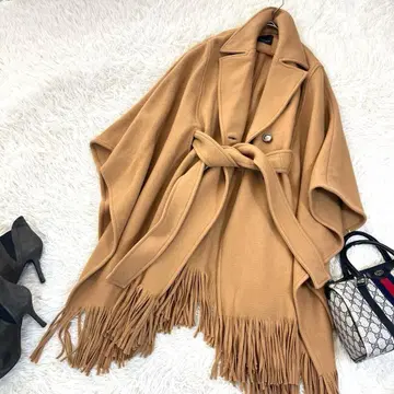 핑코 프린지 판초 코트 벨트 포함 빅 실루엣 더블 카멜