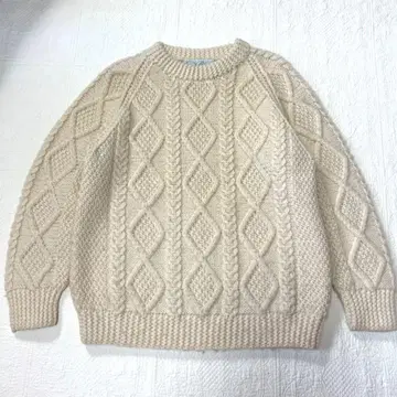 [ Qulle ] 아이보리 케이블 니트 스웨터 피셔맨 손뜨개질