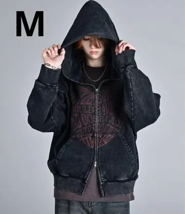 [ adrer ] 빈티지 메이크업 디자인 헤비 웨이트 더블 지퍼 후드티