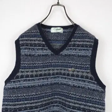 G1114*크로커다일 올 패턴 니트 베스트 네이비 그레이 L