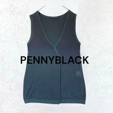페니 블랙 그라데이션 V넥 니트 베스트 M 그린 레이어드 얇은