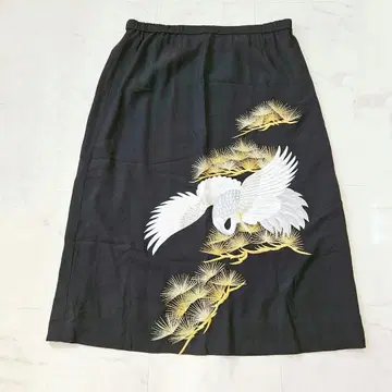 기모노 기모노 스커트 리메이크 빅 사이즈 학 자수 블랙 블랙