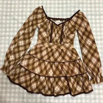 LIZLISA 레어 핑크 브라운 체크 무늬 기모 원피스