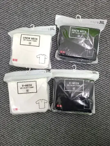 유니클로 무지 T셔츠 V넥 둥근넥 화이트 블랙 3XL