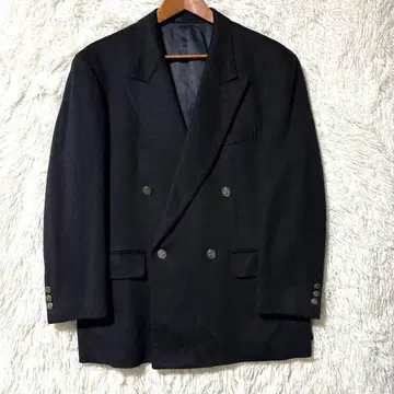 캐시미어 100% 더블 브레스트 은색 버튼 테일러드 자켓 블레이저 네이비