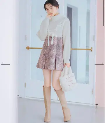 [ 즉시 구매 가능 ] 윌 셀렉션 라메 트위드 미니 스커트 핑크