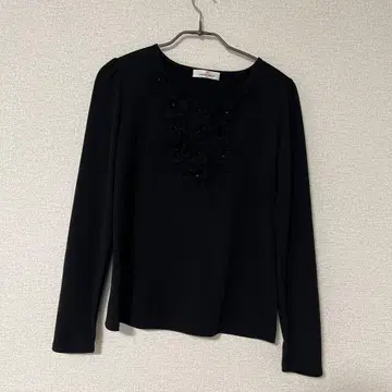 블랙 꽃 모티브 긴팔 상의 새상품