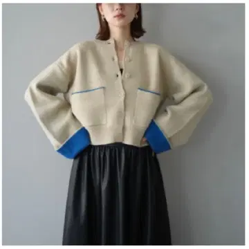 바이컬러 오버 니트 가디건 / 아이보리 lumier 뤼미에