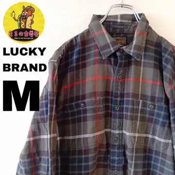 USA 구제 의류 LUCKYBRAND 플란넬 셔츠 M 카키 네이비 체크