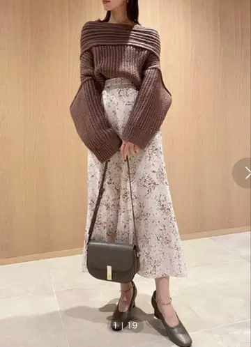 snidel 아지메 케이블 니트 x 프린트 스커트 세트