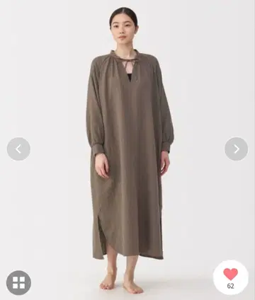 [ 새상품 ] 무인양품 후와리 시보 거즈 롱 원피스 L 브라운