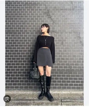 mline 백리본 숏 니트 블랙