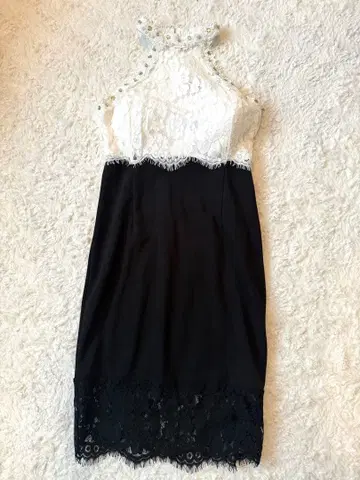 럭셔리하고 귀여운 레이스 하이넥 슬림핏 드레스