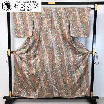 코몬 사선 패턴의 다양한 꽃 무늬 차쥐색 금채 K-5058