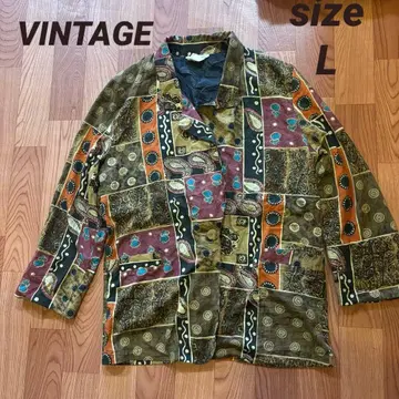 빈티지 페이즐리 무늬 패치워크풍 올 패턴 셔츠 L 사이즈