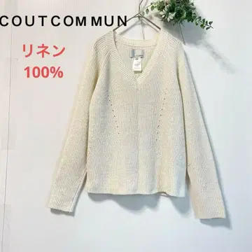 GOUTCOM M UN 아이보리 V넥 긴팔 스웨터 린넨 100% M