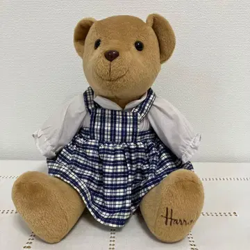 해롯 곰 봉제 인형 체크 무늬 드레스