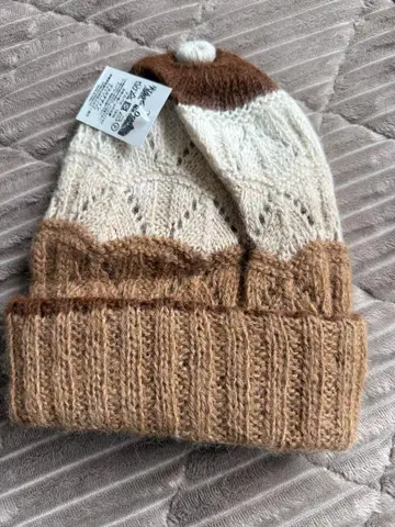 니트 모자 화이트 브라운 레이스 뜨기