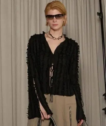 플랭크 프로젝트 프린지 자카드 프릴 가디건