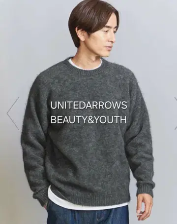 [새상품급] BEAUTY&YOUTH 모헤어 샤기 크루넥 니트 그레이 M