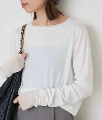 [ 새상품 ] SLOBE IENA 레이어드 슬리브 롱 TEE 화이트