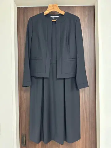 네이비 띠어리 럭스 자켓&원피스 세트