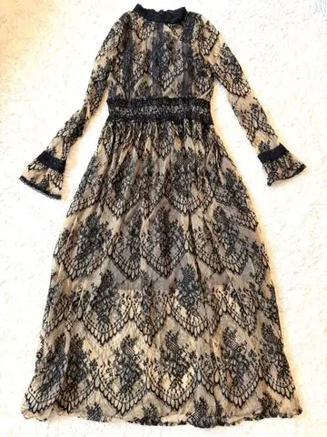 JA 럭셔리 베이지 네이비 레이스 롱 원피스 크리스마스 신년회에! 멋짐