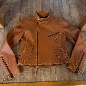 Avirex 브라운 가죽 라이더 자켓 S