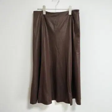 EKDUTIN 인조 가죽 플레어 스커트 L 브라운 고급 실루엣