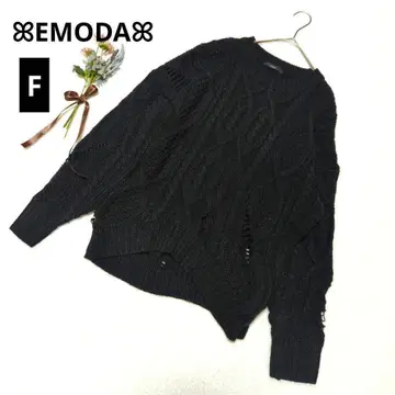 1545 에모다 데미지 니트 스웨터 [ F ] 블랙  빅 루즈