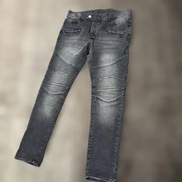 바이커 디자인 그레이 데님 팬츠