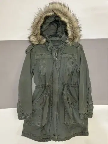 American Eagle 밀리터리 퍼 달린 롱 코트 XS 카키