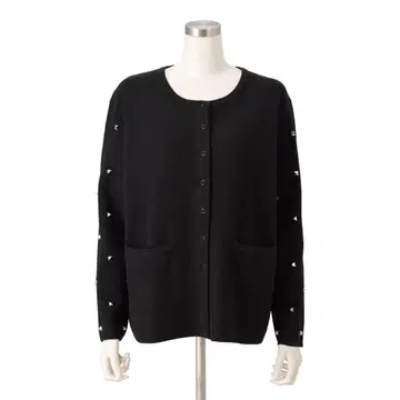 스터드 장식 블랙 긴팔 가디건 BELLE BOUDOIR