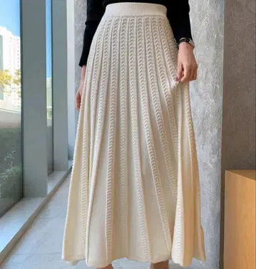 니트 롱 스커트 L 화이트