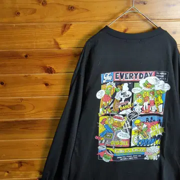 긴팔 티셔츠 긴팔 T셔츠 롱티 코믹풍 POP 아메리칸 코믹스풍 블랙 M