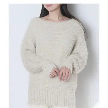 meri 미일리 샤기 보트넥 니트 라이트 베이지