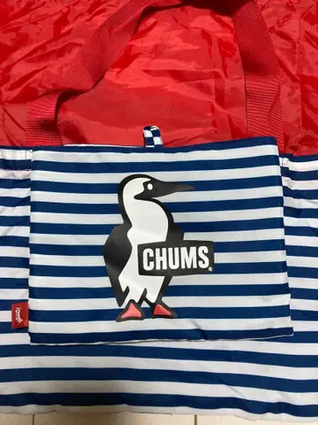 미사용 CHUMS 스트라이프 레지 바스켓 에코백