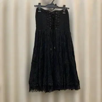 [ OZZ ] 블랙 총 레이스업 플레어 스커트