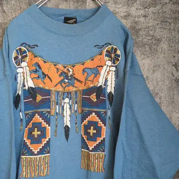 빈티지 90s 아메리카 원주민 맨투맨 인디언 에스닉 구제 의류