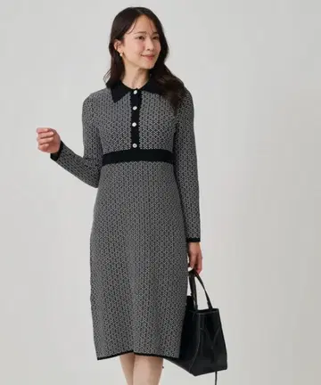 COUP DE CHANCE 쿠 드 샹스 카라 부착 니트 자카드 원피스