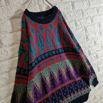니트 스웨터 올 패턴 네이티브 사이키델릭 멀티 컬러 L