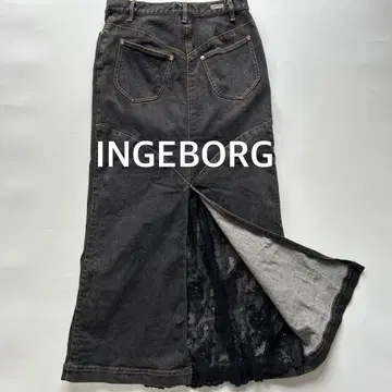 핑크하우스 데님 롱 스커트 레이스 슬릿