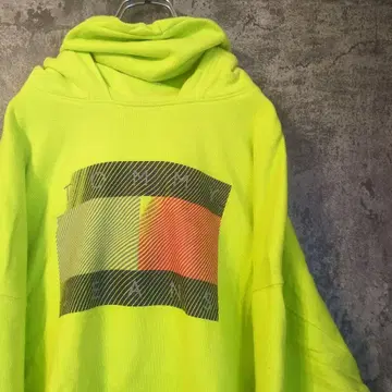 네온 컬러 타미힐피거진 빅 로고 터틀넥 후드티 빅 루즈