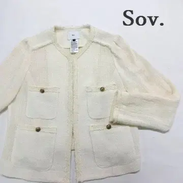 MY1684 Sov. 새상품급 린넨 노카라 자켓 트위드풍 36