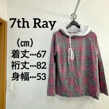 7th Ray 체크 무늬 후드 부착 후드티 긴팔 후드 부착 티셔츠